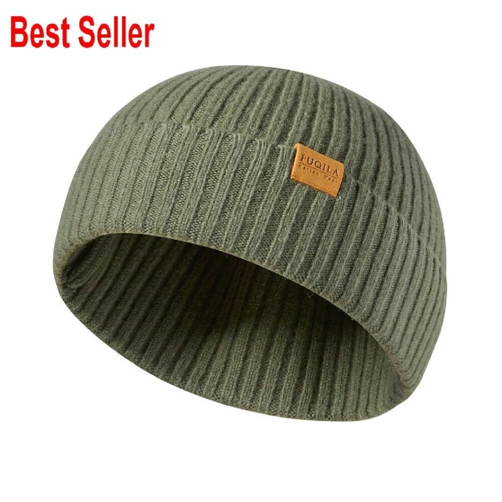 Merino Wool Fisherman Beanie Unisex Warm Winter Hat Soft Knitted Cap